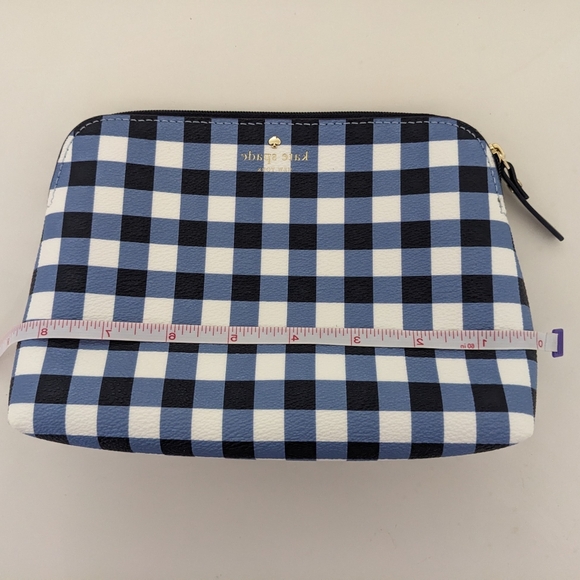 New? EXCELLENT Cond!! Kate Spade New York Blue And White Checkered Cosmetic Case - Picture 9 of 15